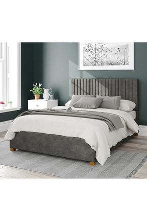 Aspire Home Accents Grant Upholstered Ottoman Storage Bed, Kimiyo Linen Fabric in Grey | Size: Small Double