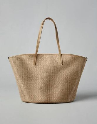 Brunello Cucinelli Beige Woven Leather Tote Bag