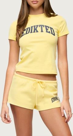 Edikted Sporty Babe Logo T-Shirt in Yellow at Nordstrom, Size X-Small