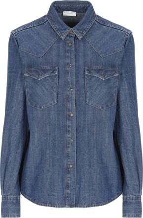 PESERICO Classic Blue Denim Shirt With Western-Inspired Details