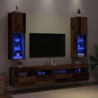 vidaXL vidaXL Mobili Porta TV con Luci LED 2 pz Legno Antico 30,5x30x102 cm