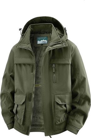 Generic Mens Winter Coats Fleece Lined Cargo Jackets Military Thermal Thick Windbreaker Jackets Utility Jacket Hooded Long Sleeve Zipper Overcoats Multi Pocke