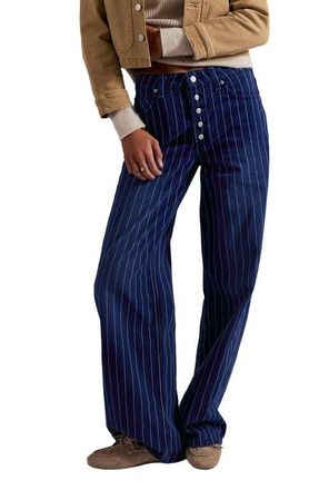 Free People Nia Stripe Boyfriend Jeans in Indigo Pinstripe at Nordstrom, Size 26