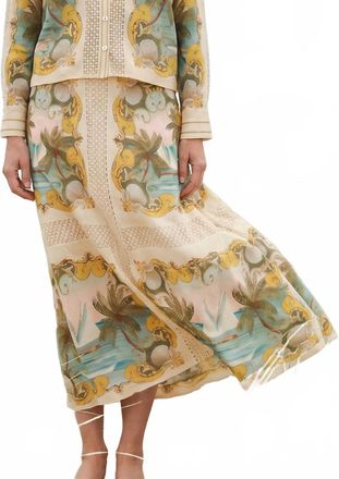 Farm Rio Royal Sea Crochet Detail Midi Skirt In Multi
