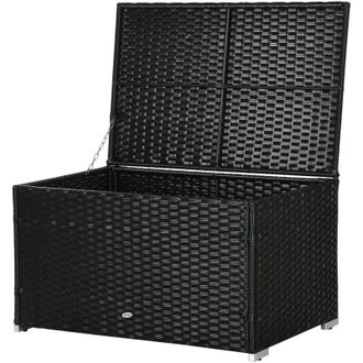 OUTSUNNY Contenitore da Giardino Rattan e Acciaio con Coperchio 95x60x53cm Nero