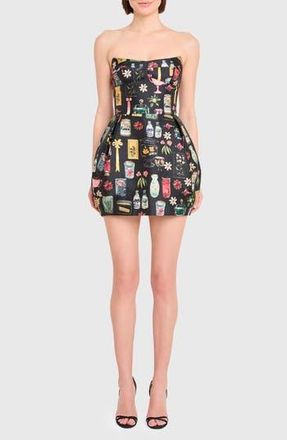 Amanda Uprichard Bowery Mixed Print Strapless Cocktail Minidress in Black Tre Print at Nordstrom Rack, Size Medium