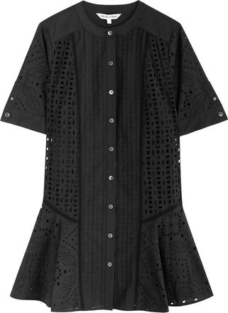 Veronica Beard Dara Embroidered Cotton Mini Dress - Black - 10 (UK14 / L)