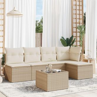 vidaXL Vidaxl - Juego De Sof&aacute;s Jard&iacute;n Con Cojines 6 Pzas Rat&aacute;n Sint&eacute;tico Beige