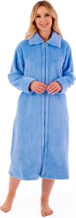 Slenderella Ladies Zip Up Dressing Gown Womens Soft Waffle Fleece Bath Robe Medium (Blue) (HC4326)