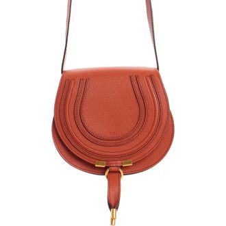 Chlo&eacute; Small Marcie Leather Crossbody Bag in Crimson Orange at Nordstrom