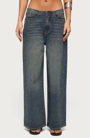 Edikted Elia Wide Leg Jeans in Blue-Washed at Nordstrom, Size X-Small