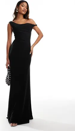 Asos twist shoulder with lace up back maxi dress in black