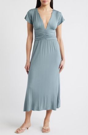 Loveappella Ruched Bodice Midi Dress in Sage at Nordstrom, Size X-Large