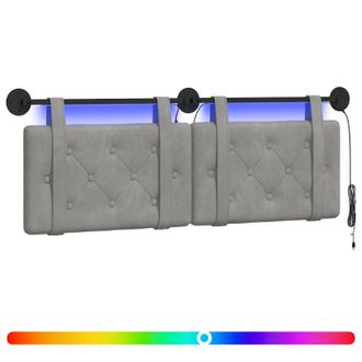 vidaXL Cabecero Colgante Con Luz Led Gris Claro Terciopelo Vidaxl