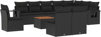 vidaXL Set De Sof&aacute;s De Jard&iacute;n 11 Pzas Y Cojines Rat&aacute;n Sint&eacute;tico Negro Vidaxl