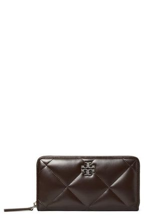 Tory Burch Kira Diamond Quilted Leather Zip Wallet in Cocoa at Nordstrom