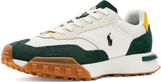 Polo Ralph Lauren Eldridge Suede-Paneled Sneakers Mens Sandals Deckwash White/Forest/Yellow : 11.5 D - Medium, Leather/Suede