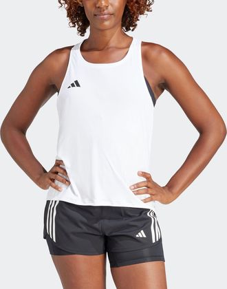 adidas Lauftop ADIDAS PERFORMANCE ADIZERO E TANK, Damen, Gr. XL, weiss (wei&szlig;), Obermaterial: 100% Polyester, Rundhals, Tops Lauftop