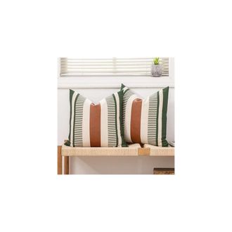 OEM Fundas De Coj&iacute;n Decorativas Estilo Casa De Campo, 18x18 Cm, Piel Sint&eacute;tica, Estilo R&uacute;stico Bohemio, Verde Oliva Y Beige (fundas Incluidas, Paquete De 