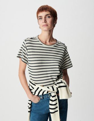 Ikks Gestreept T-shirt met ronde hals, korte mouwen en schouderknopen