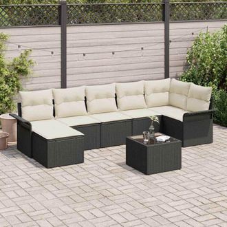 vidaXL Vidaxl - Conjunto De Sof&aacute; De Jard&iacute;n Con Coj&iacute;n 8 Pcs Negro Polirat&aacute;n