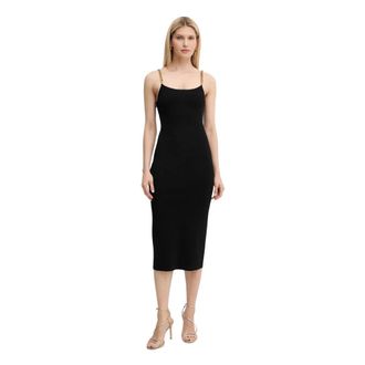 Michael Kors Verfraaide Viscose Blend Midi Jurk - Dames - Kleedjes - Zwart - M - Leer - Kleedjes