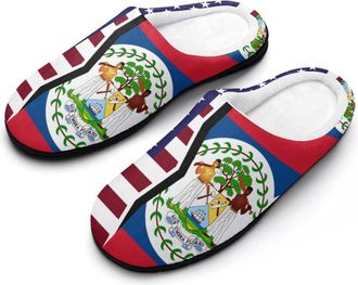 Generic US & Belize Flag Funny Mens Cotton Slippers Soft Non-Slip Rubber Sole House Slipper Indoor Outdoor