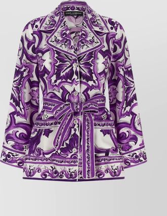 Dolce & Gabbana waist belted collared floral sleeved shirt