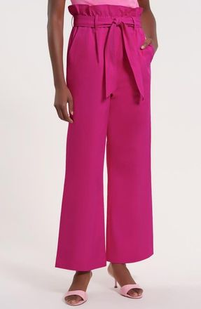 Isaac Mizrahi New York Paper Bag Waist Cotton Pants in Hot Pink at Nordstrom, Size 14