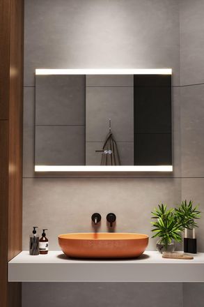 Living and Home Rectangular Frameless Anti-Fog LED Vanity Mirror with Clock in Metallics