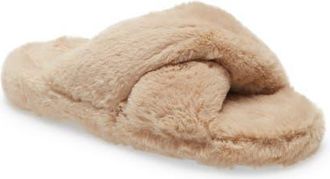 Ted Baker Lopply Faux Fur Slipper in Natural Woven Unwashed at Nordstrom, Size 9