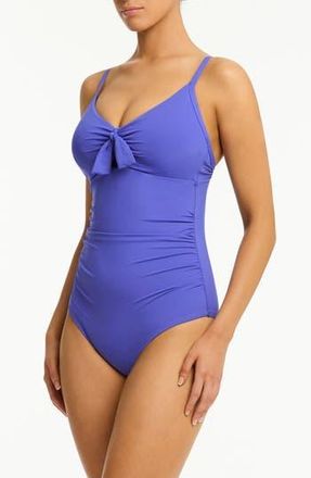 Sea Level Australia Essentials Tie Front One-Piece Swimsuit in Iris at Nordstrom Rack, Size 10 Us / 14 Au