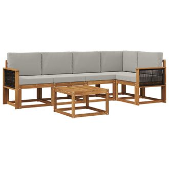 vidaXL Set Di Divani Da Esterno 6 Pz Naturale E Grigio Chiaro Vidaxl
