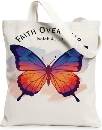Generic Butterfly Canvas Tote Bags, Colorful Insect Pattern Reusable Grocery Bags, Summer Vintage Lightweight Washable Shoulder Str, Multi-color, 13x15 Inch