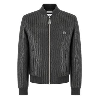 Philipp Plein Bomber in Pelle - - Jackets - Uomo - Nero - 5XL