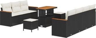 vidaXL Garden Sofa Set with Cushion 10 pcs Black Poly rattan Vidaxl