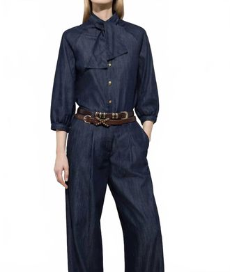 Luisa Cerano Button Front Blouse With Tie In Blue