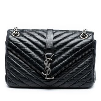 Saint Laurent Tweedehands Medium Gecrinkeld Kalfsleer Punk Kettingtas