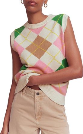 Boden Lucy Knit Cotton Sweater Vest in Green/pink Argyle at Nordstrom, Size X-Large