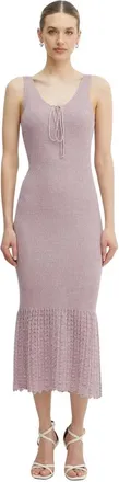 Twinset Lange gebreide jurk van linnenmix - Dames - Jurken - Roze - Maat: L Linnen