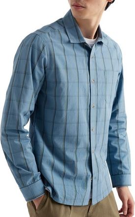 Seasalt Cornwall Banyan Windowpane Check Organic Cotton Button-Up Shirt in Scrimshaw Tide at Nordstrom, Size Xx-Large