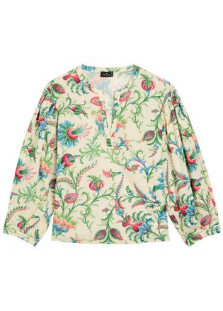 Etro Floral-print Cotton-poplin top - Multicoloured 1 - 44 (UK12 / M)