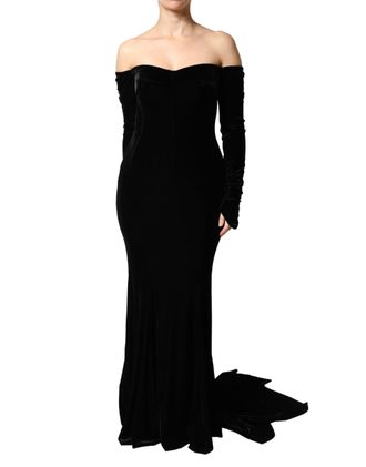 Dolce & Gabbana Womens Off-Shoulder Bodycon Dress Black Polyester