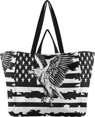 Generic Flag Bird Black print Reusable Canvas Tote Bag, Heavy Duty Grocery Shopping Bag with Large Capacity Hard Bottom Double Handles Work Groceries Travel