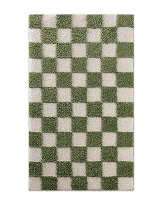 Wecon Home Alfombra de ba&ntilde;o relieve y damero verde y beige 60x100