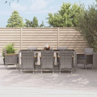 vidaXL Furniture Limited - Set Comedor Jard&iacute;n 9 Pzas Y Cojines Rat&aacute;n