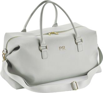 Generic Personalised Initials Vegan Faux Leather Weekend Holdall Bag With Detachable Strap - Custom Monogram Gifts For Her (Grey)