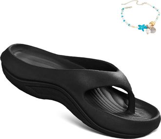 Generic Pillow Arch Support Flip Flops for Women, Arch Support Sandals Recovery Flipflops Orthopedic Slides, Soft Comfort Lightweight (38-39,Black)