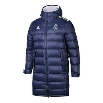 adidas Real Madrid Soccer/Football Stay Warm hooded mid-length Down Jacket Navy Blue FQ3317