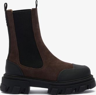 Ganni Brown Cleated Mid Chelsea Boots in